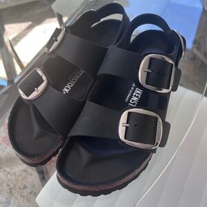Birkenstock Milano Big Buckle Black Oiled Leather Size 40 (9) NEW!